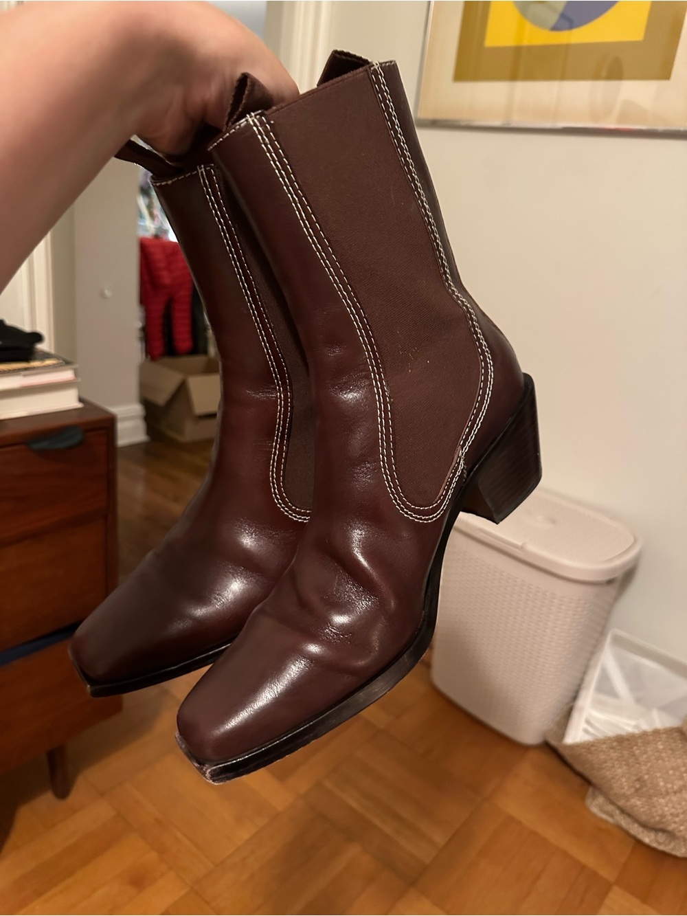 Loeffler Randall Nat Brown Leather Chelsea Ankle Boots with Contrast Stitching - Picture 2 of 5